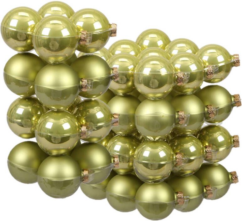Merkloos 52x stuks glazen kerstballen salie groen (oasis) 6 en 8 cm mat glans Kerstbal