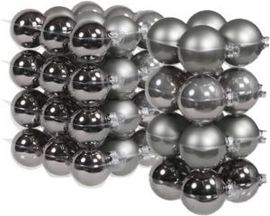 Merkloos 52x Stuks Glazen Kerstballen Titanium Grijs 6 En 8 Cm Mat glans Kerstbal