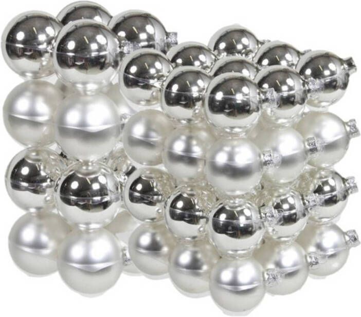 Merkloos 52x stuks glazen kerstballen zilver 6 en 8 cm mat glans Kerstbal