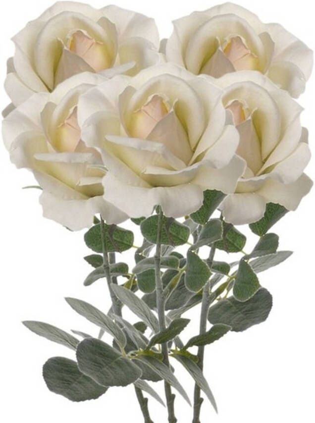 Merkloos 5x Creme witte rozen roos kunstbloemen 37 cm Kunstbloemen