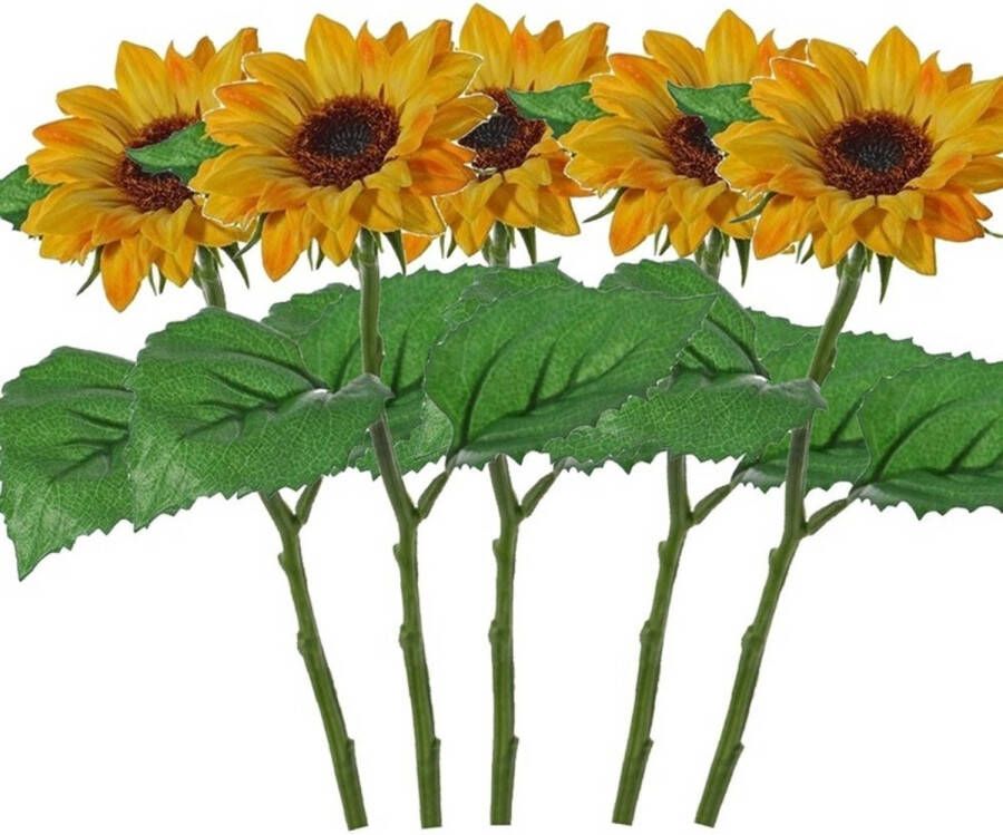 Merkloos 5x Gele zonnebloemen kunstbloem 35 cm Kunstbloemen