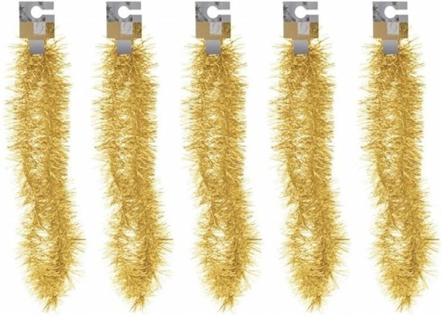 Merkloos 5x Gouden folieslingers fijn 180 cm Kerstslingers