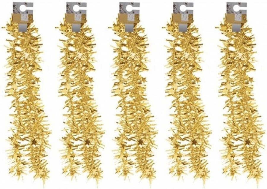 Merkloos 5x Gouden kerstversiering folieslingers met sterretjes 180 cm Kerstslingers