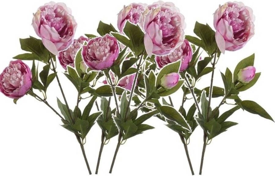 Merkloos 5x Kunstbloem roze pioenrozen kunsttakken 70 cm Kunstbloemen