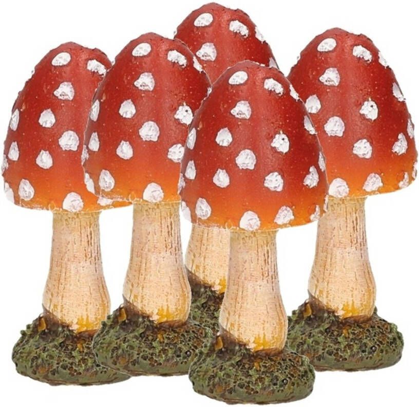 Merkloos 5x stuks decoratie paddenstoelen vliegenzwammen 8 cm