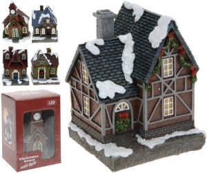 Merkloos 5x Verschillende Polystone Kersthuisjes kerstdorpje Huisjes Met Verlichting 13 5 Cm Kerstdorpen