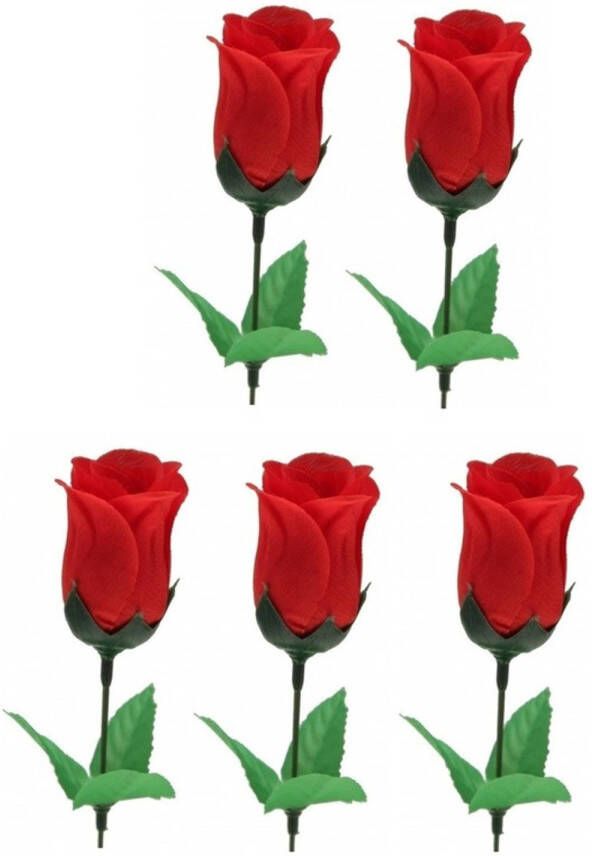 Merkloos 5x Super voordelige rode rozen 28 cm Valentijnsdag Kunstbloemen