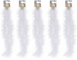 Merkloos 5x Witte folieslingers fijn 180 cm Kerstslingers