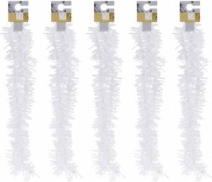 Merkloos 5x Witte kerstversiering folieslingers met sterretjes 180 cm Kerstslingers