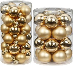 Merkloos 60x stuks glazen kerstballen elegant goud mix 4 en 6 cm glans en mat Kerstbal
