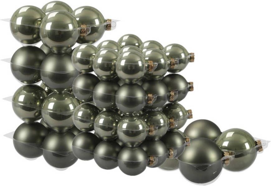 Merkloos 60x stuks glazen kerstballen graniet groen 6 8 en 10 cm mat glans Kerstbal