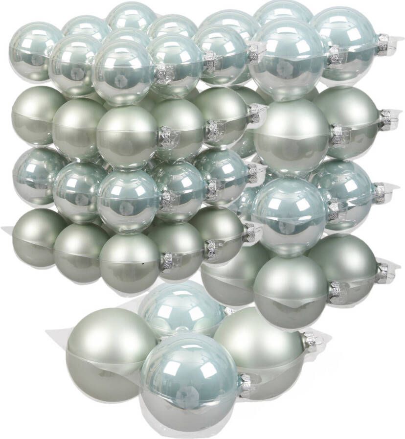 Merkloos 60x stuks glazen kerstballen mintgroen (oyster grey) 6 8 en 10 cm mat glans Kerstbal