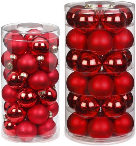 Merkloos 60x stuks glazen kerstballen rood mix 4 en 6 cm glans en mat Kerstbal
