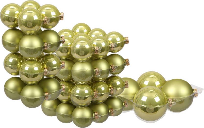 Merkloos 60x stuks glazen kerstballen salie groen (oasis) 6 8 en 10 cm mat glans Kerstbal