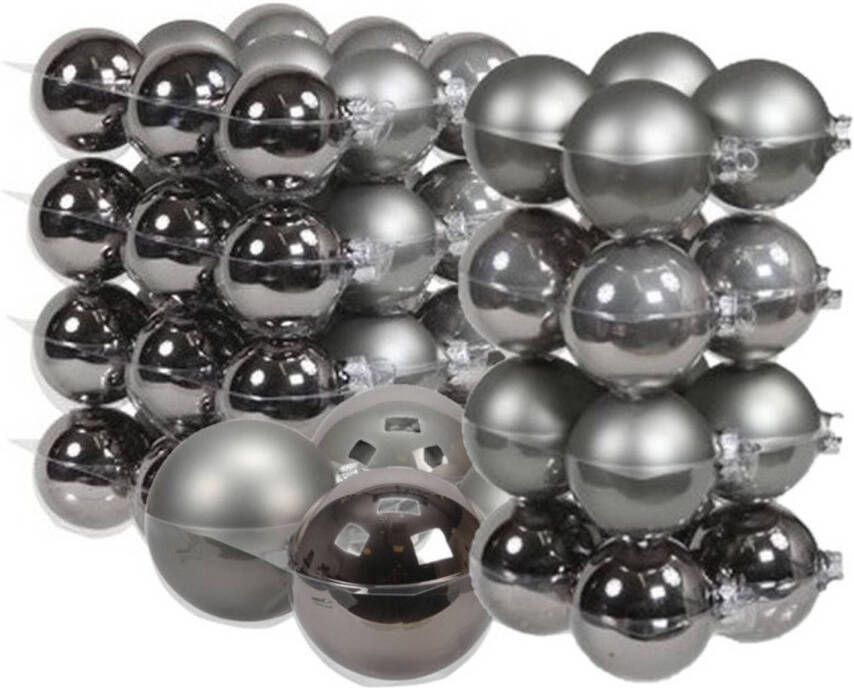 Merkloos 60x stuks glazen kerstballen titanium grijs 6 8 en 10 cm mat glans Kerstbal