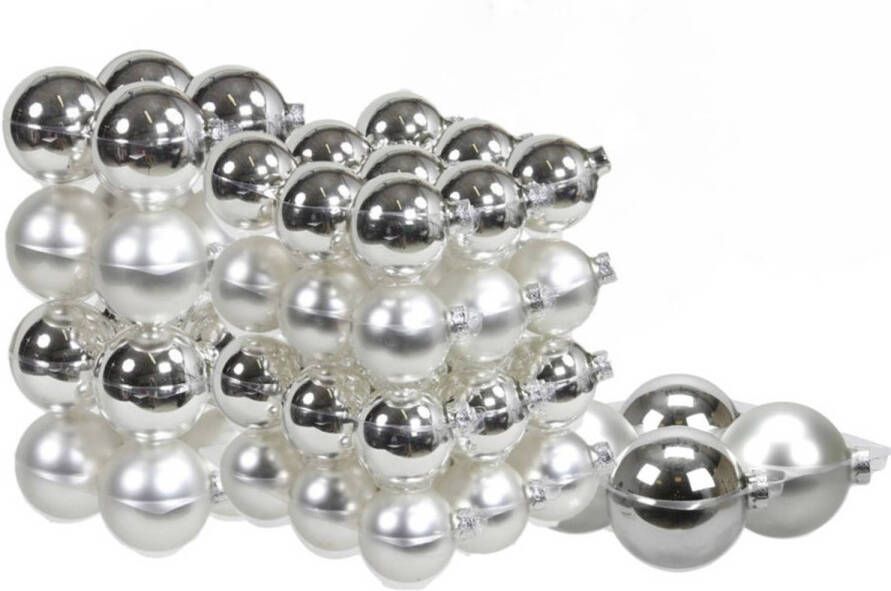 Merkloos 60x stuks glazen kerstballen zilver 6 8 en 10 cm mat glans Kerstbal