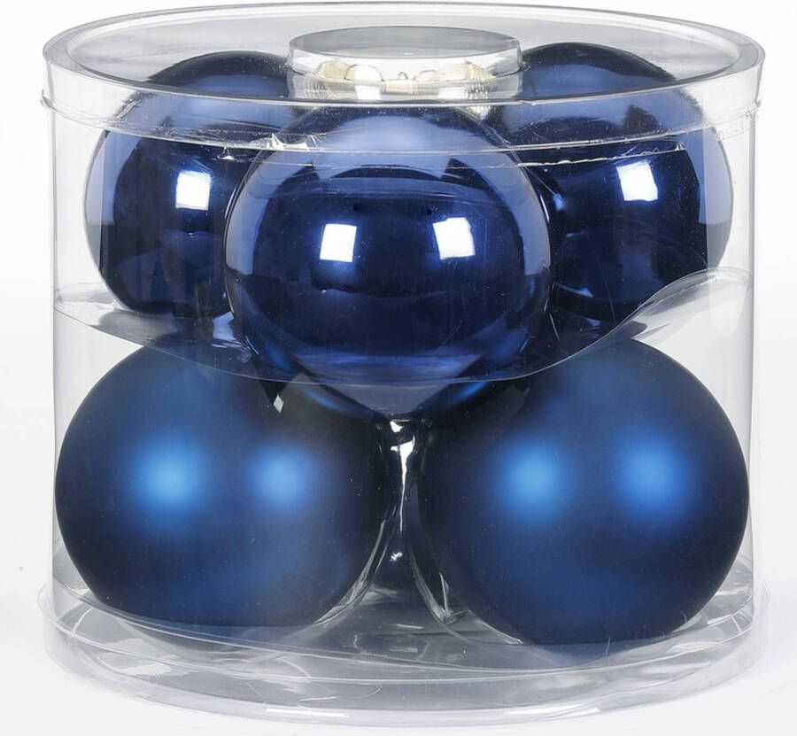 Merkloos 6x Donkerblauwe glazen kerstballen 10 cm glans en mat Kerstbal