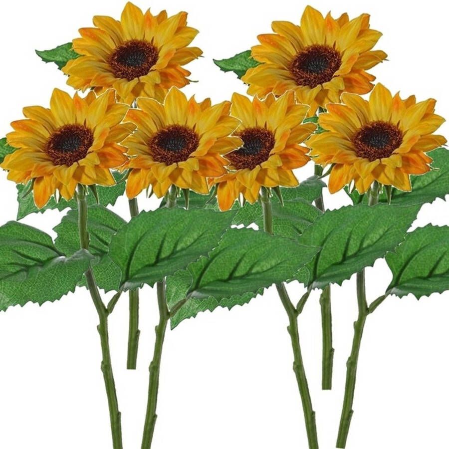 Merkloos 6x Gele zonnebloemen kunstbloem 35 cm Kunstbloemen
