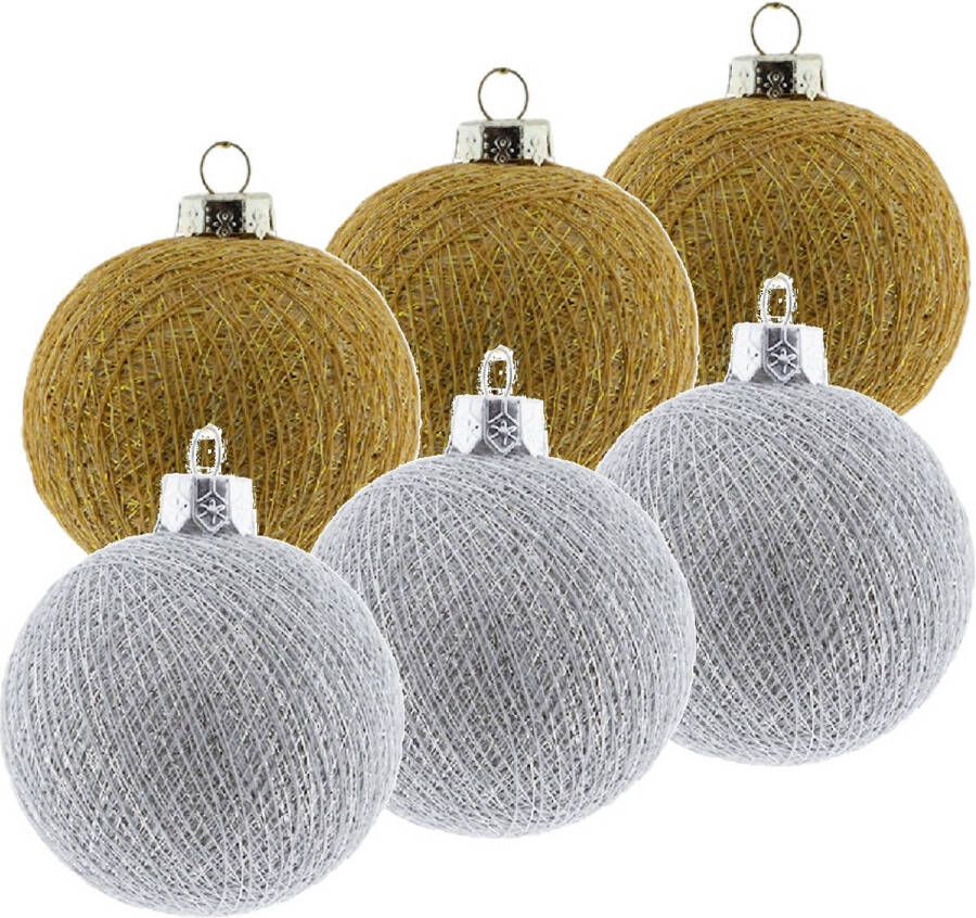 Merkloos 6x Gouden en zilveren kerstballen 6 5 cm Cotton Balls kerstboomversiering Kerstbal