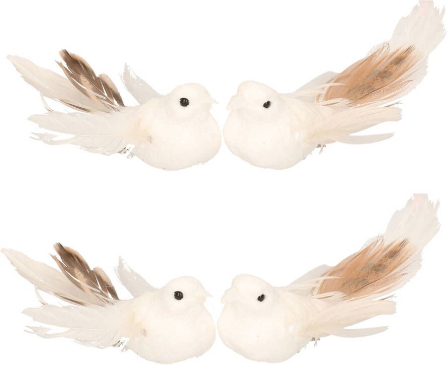 Cosy & Trendy 10x stuks Kerstversiering kerstdecoratie vogels op clip wit 11 cm Kersthangers