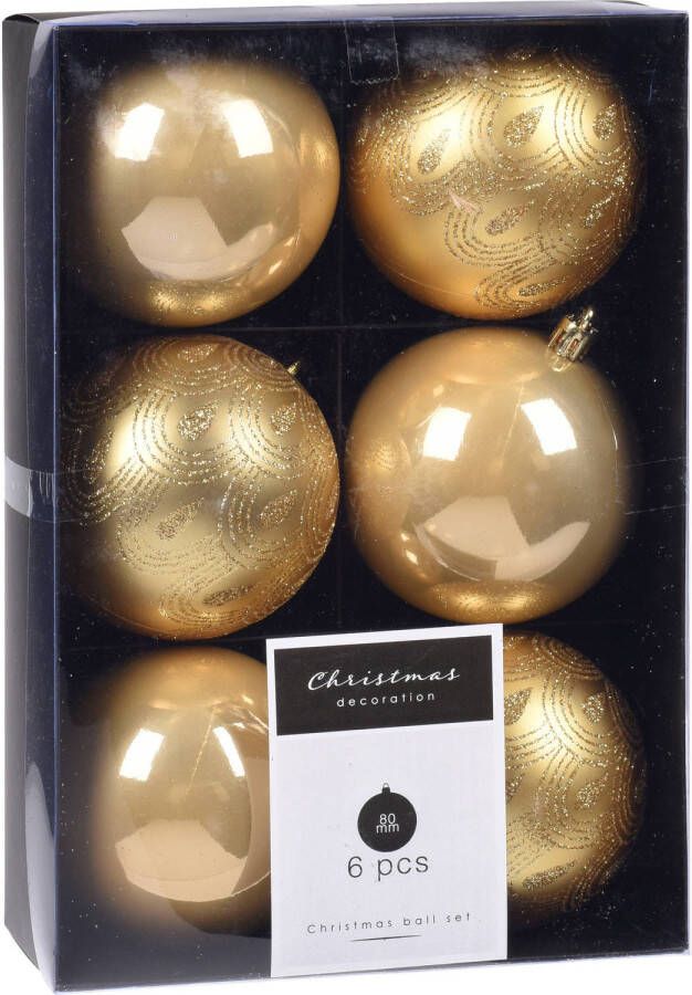 Merkloos 12x Kerstboomversiering luxe kunststof kerstballen goud 8 cm Kerstbal
