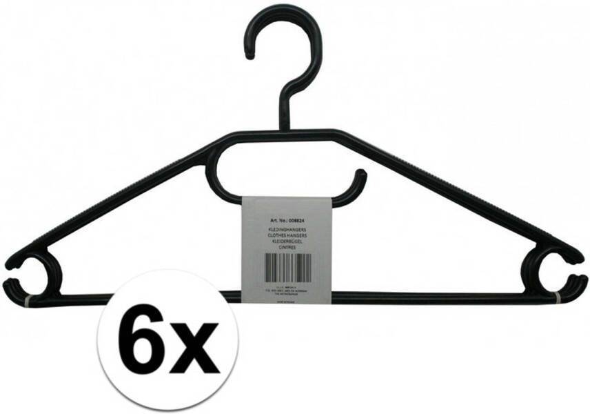 Merkloos 6 Voordelige zwarte kledinghangers plastic Kledinghangers