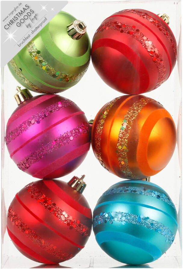 Merkloos 6x Kunststof kerstballen gekleurd 8 cm Kerstbal