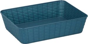Merkloos 6x Rechthoekige blauwe kunststof opbergmanden met gevlochten structuur 25 x 19 x 6 cm Plastic opbergers Opbergen Opbergmandjes Opbergmanden