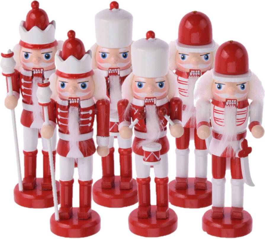 Merkloos 6x stuks kersthangers notenkrakers poppetjes soldaten rood wit 12 5 cm Kersthangers