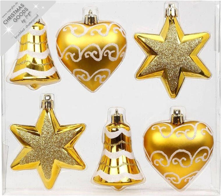 Merkloos 6x stuks kunststof kersthangers figuurtjes goud 9 cm kerstornamenten Kersthangers