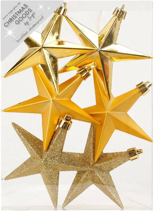 Merkloos 6x stuks kunststof kersthangers sterren goud 10 cm kerstornamenten Kersthangers