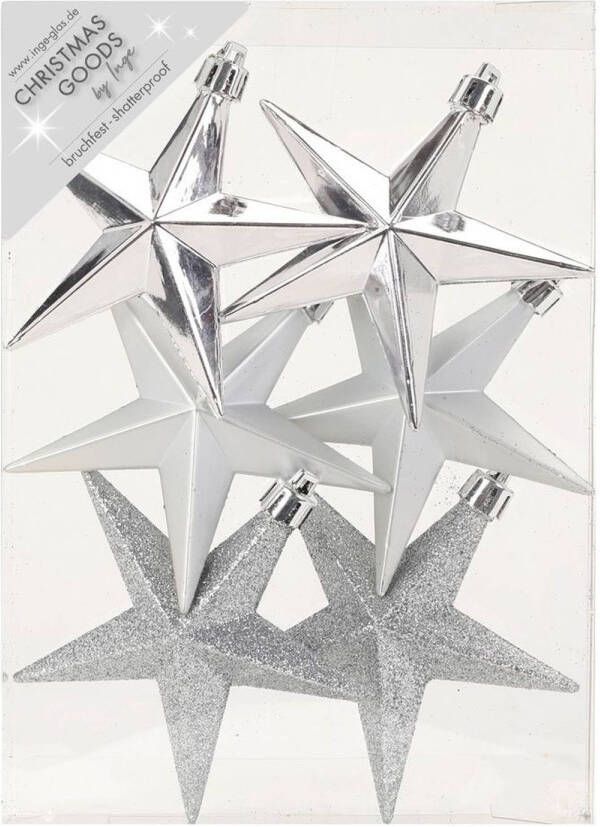 Merkloos 6x stuks kunststof kersthangers sterren zilver 10 cm kerstornamenten Kersthangers
