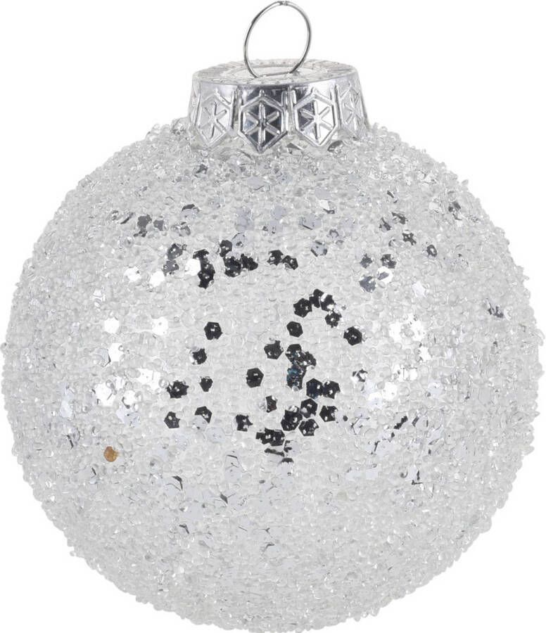 Merkloos 6x Zilveren glitter kerstballen kunststof 8 cm type 1 Kerstbal