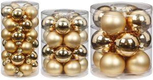 Merkloos 72x stuks glazen kerstballen elegant goud mix 4 6 en 8 cm glans en mat Kerstbal