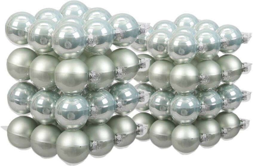 Merkloos 72x stuks glazen kerstballen mintgroen (oyster grey) 4 en 6 cm mat glans Kerstbal