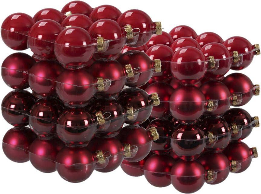 Merkloos 72x stuks glazen kerstballen rood donkerrood 4 en 6 cm mat glans Kerstbal