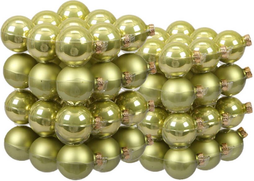 Merkloos 72x stuks glazen kerstballen salie groen (oasis) 4 en 6 cm mat glans Kerstbal
