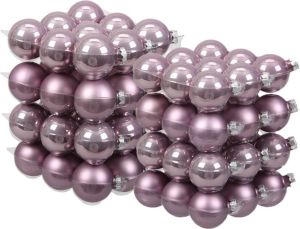 Merkloos 72x stuks glazen kerstballen salie paars (lilac sage) 4 en 6 cm mat glans Kerstbal