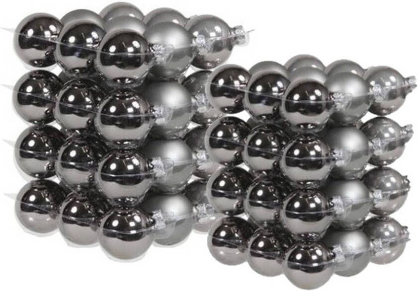 Merkloos 72x stuks glazen kerstballen titanium grijs 4 en 6 cm mat glans Kerstbal