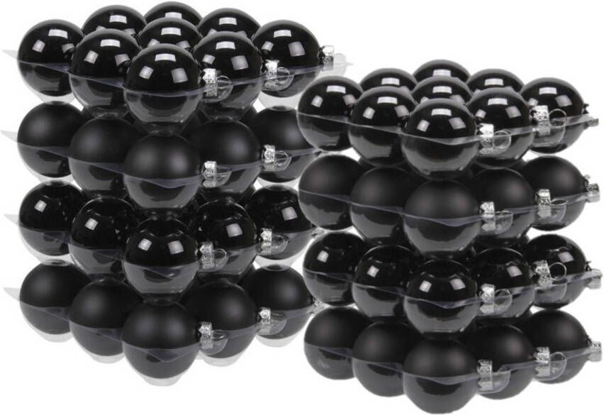 Merkloos 72x stuks glazen kerstballen zwart 4 en 6 cm mat glans Kerstbal