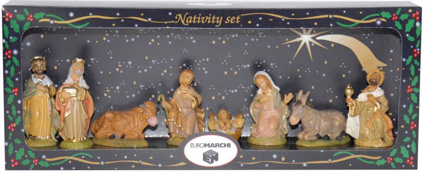 Merkloos 8 Stuks luxe kerststallen beelden kerstbeelden in doos van 39 cm Kerststallen