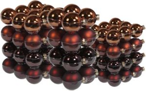 Merkloos 88x stuks glazen kerstballen mahonie bruin 4 6 en 8 cm mat glans Kerstbal