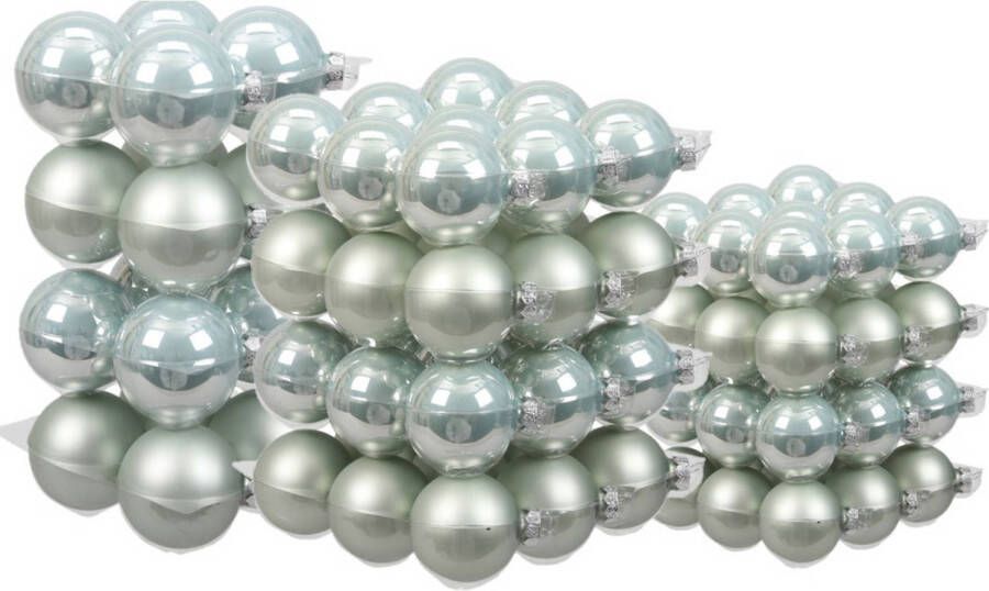 Merkloos 88x stuks glazen kerstballen mintgroen (oyster grey) 4 6 en 8 cm mat glans Kerstbal