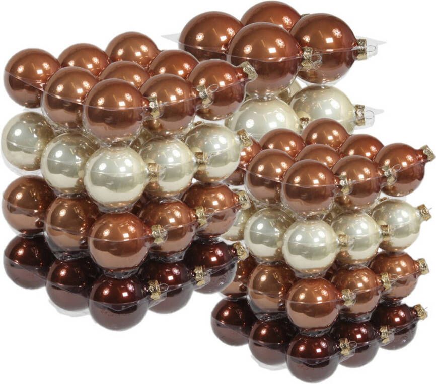 Merkloos 88x stuks glazen kerstballen natuurtinten (opal natural) 4 6 en 8 cm glans Kerstbal