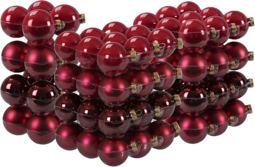 Merkloos 88x stuks glazen kerstballen rood donkerrood 4 6 en 8 cm mat glans Kerstbal