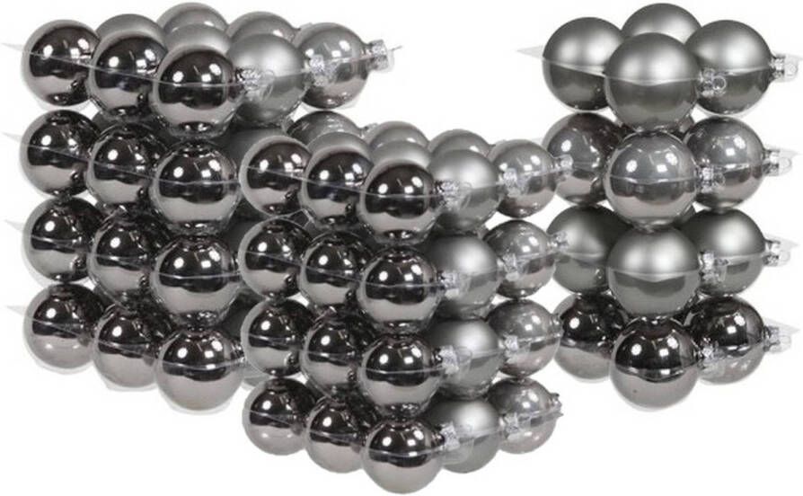 Merkloos 88x stuks glazen kerstballen titanium grijs 4 6 en 8 cm mat glans Kerstbal