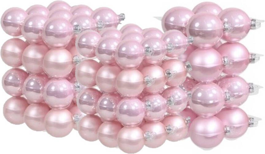 Merkloos 88x stuks roze glazen kerstballen 4 6 en 8 cm mat glans Kerstbal