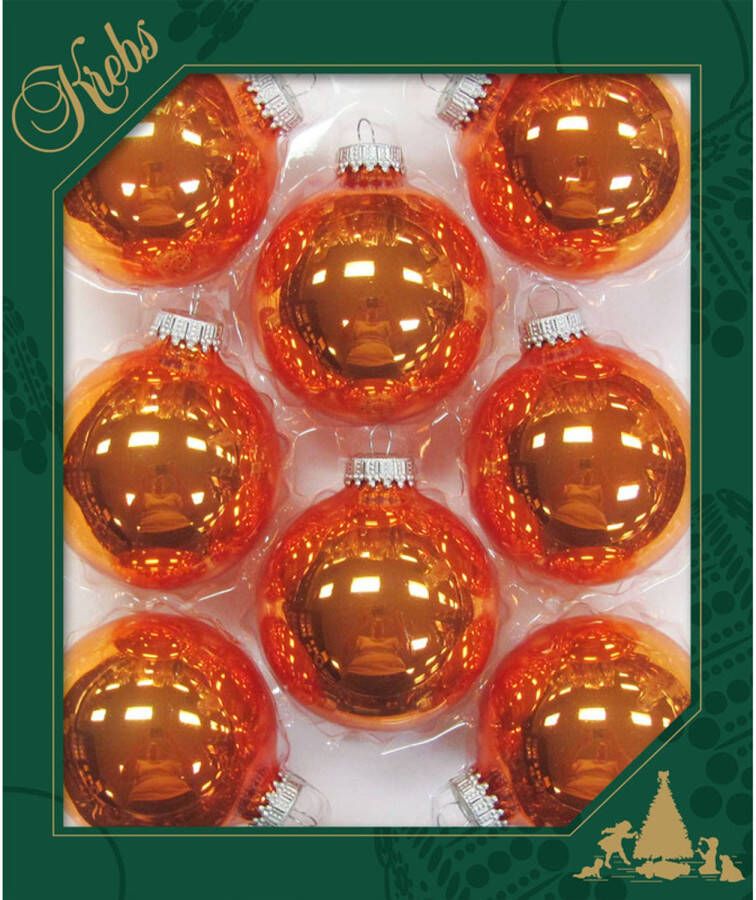 Merkloos 8x Glanzende oranje kerstballen van glas 7 cm Kerstbal