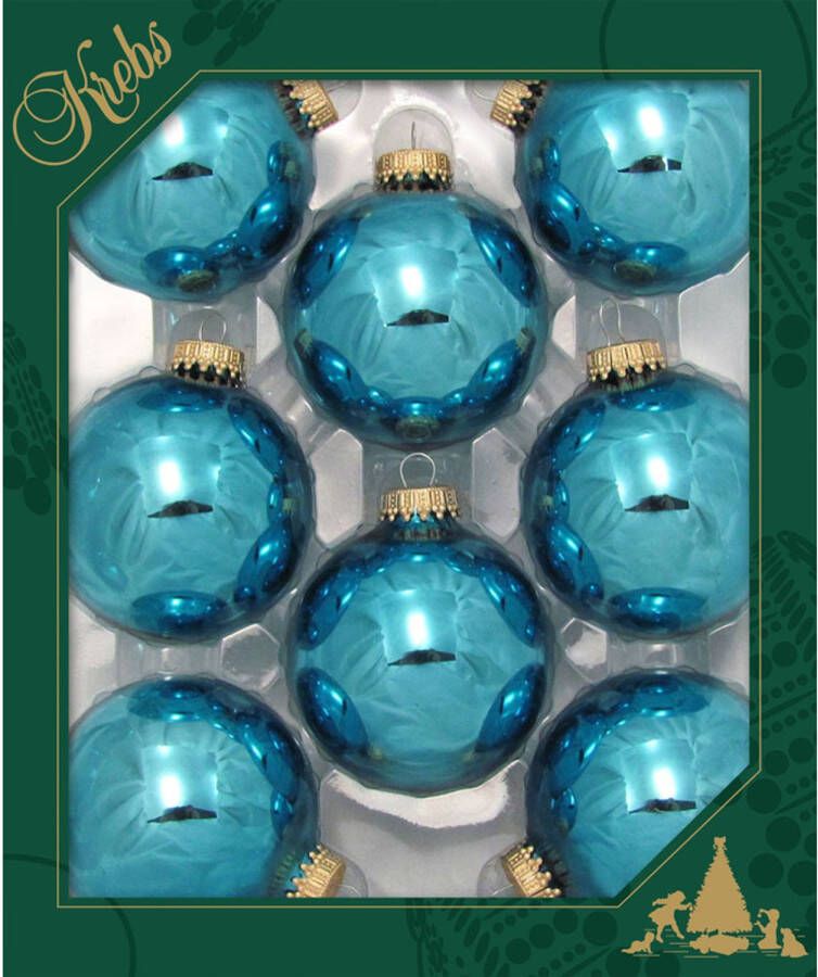 Merkloos 8x Glanzende turquoise blauwe kerstballen van glas 7 cm Kerstbal
