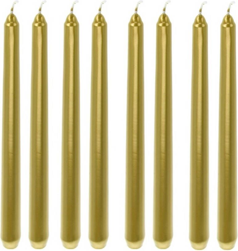 Merkloos 8x Lange kaarsen goud 25 cm Dinerkaarsen